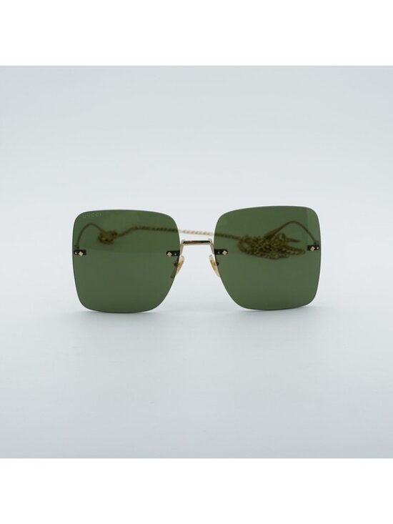 Gucci GG1147S 002 Rimless Sunglasses Gold Butterfly Frame, Green Lenses main image 10